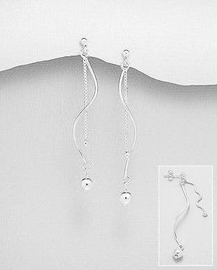 925 Sterling Silver Ball And Box Chain Drop Earrings